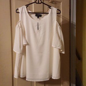 Lane Bryant Shoulderless Short Sleeve Blouse White Polyester Keyhole Top Size 18